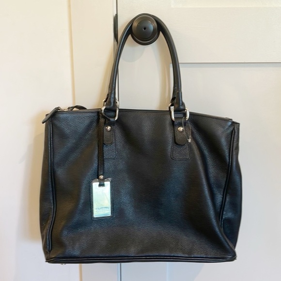 NWOT Claudia Firenze large black genuine leather top handle bag tote - Picture 1 of 16